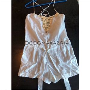 BCBGMAXAZRIA White Romper with Gold Accents